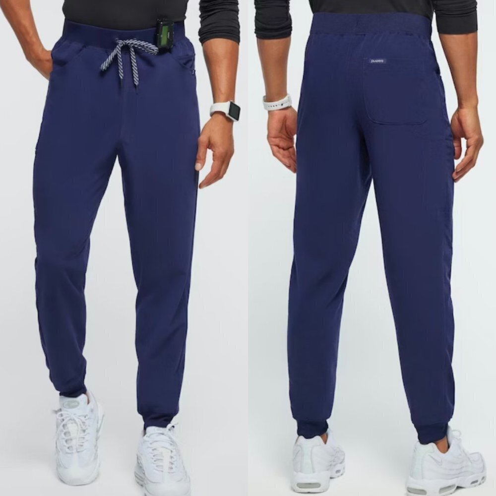 ☀️ JAANUU Men's Drawstring Scrub Jogger Navy Blue Medium Casual Pants Workwear